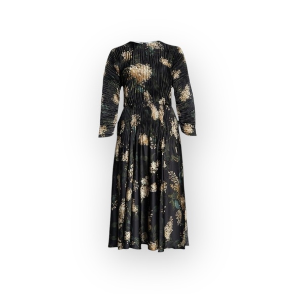 Vince ❀ Lilac Floral Micro Pleated Midi Dress ❀ Coastal Blue Floral Print ❀ Sml - Picture 2 of 16